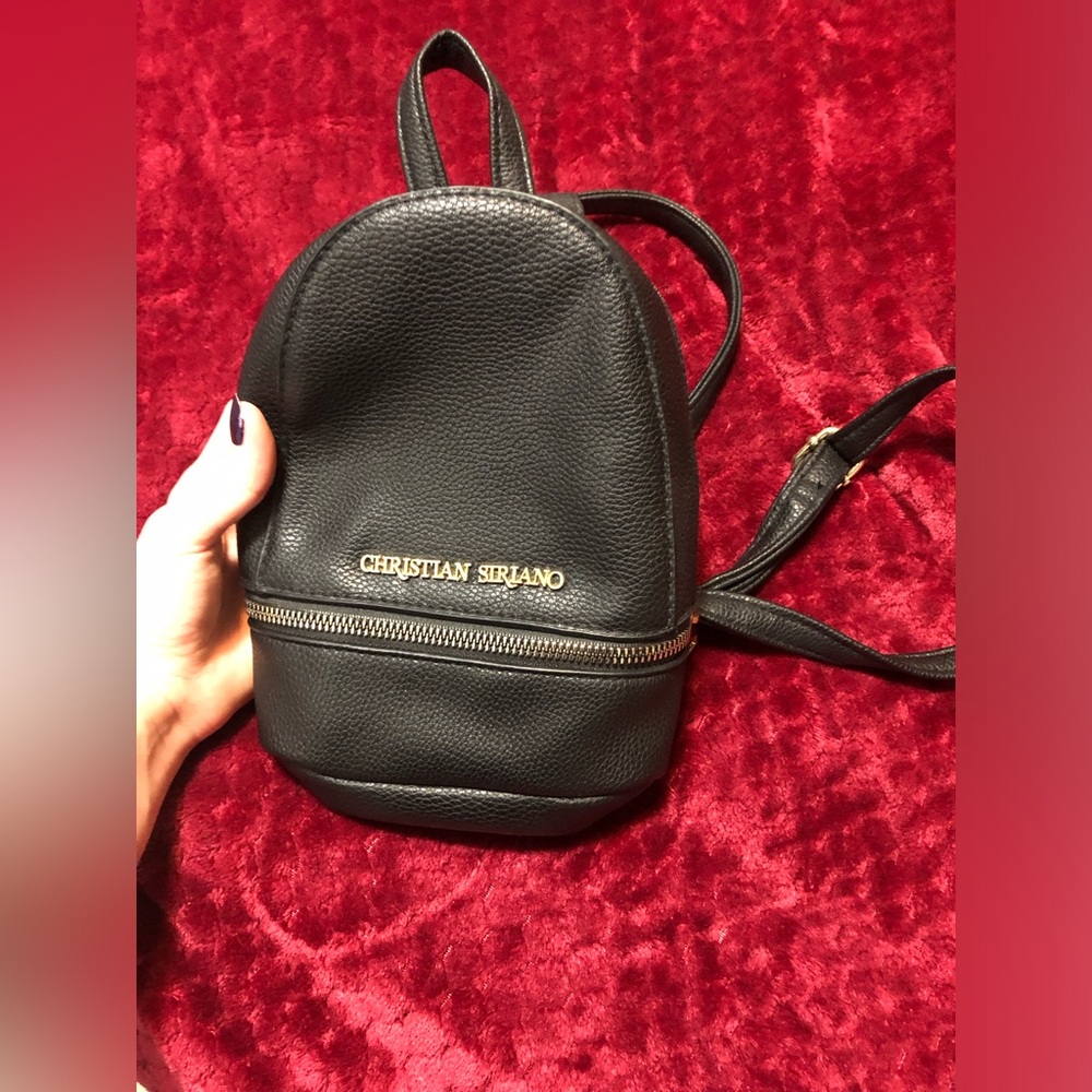 Black faux leather mini back pack